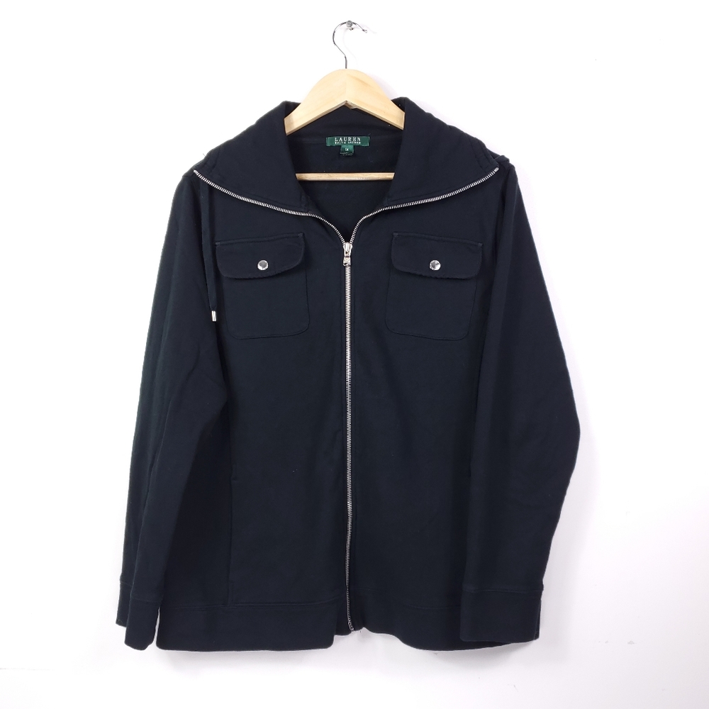 Lauren Ralph Lauren Black Cotton Zip-up Jacket - Picture 1 of 5